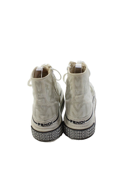 Fendi x Marc Jacobs Womens Lace Up Logo Platform Sneakers White Canvas Size 37