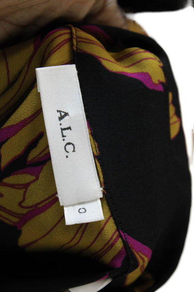 ALC Womens Button Front Long Sleeve Floral Silk Shirt Black Brown Size 0