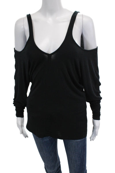 David Lerner Womens Long Sleeve Cold Shoulder V Neck Shirt Black Extra Small