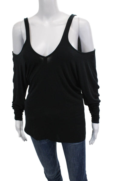 David Lerner Womens Long Sleeve Cold Shoulder V Neck Shirt Black Extra Small