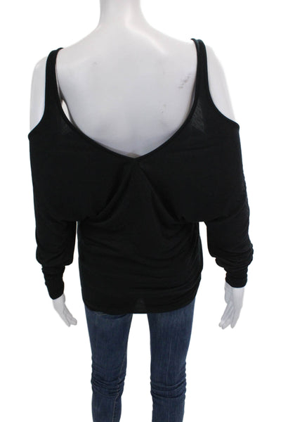 David Lerner Womens Long Sleeve Cold Shoulder V Neck Shirt Black Extra Small