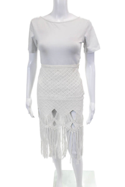 Lisa Maree Womens Side Zip Fringe Trim Knit Pencil Skirt White Size Extra Small