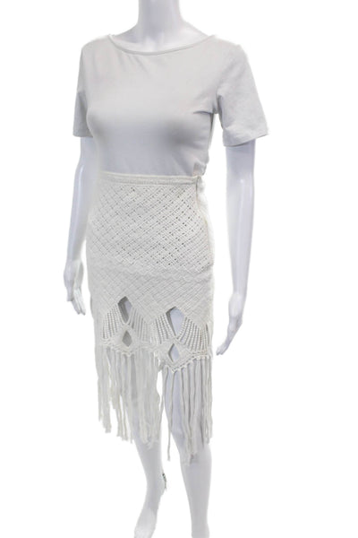 Lisa Maree Womens Side Zip Fringe Trim Knit Pencil Skirt White Size Extra Small
