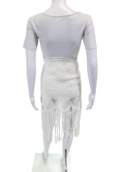 Lisa Maree Womens Side Zip Fringe Trim Knit Pencil Skirt White Size Extra Small