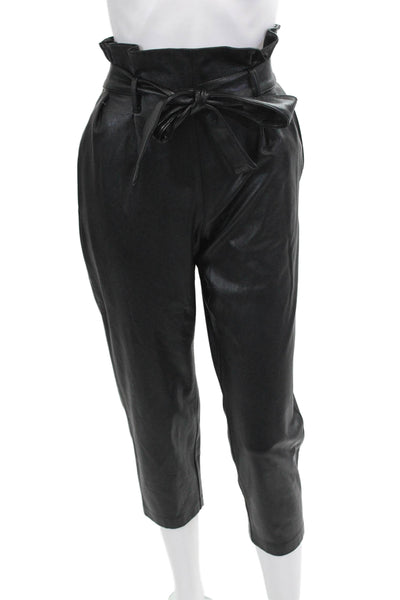 Amanda Uprichard Womens Zipper Fly Belted Faux Leather Pants Black Size XS