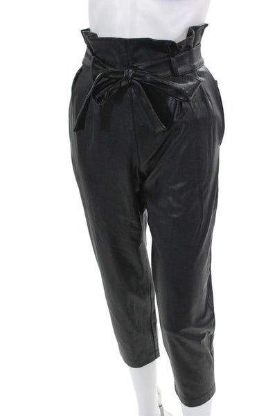 Amanda Uprichard Womens Zipper Fly Belted Faux Leather Pants Black Size XS