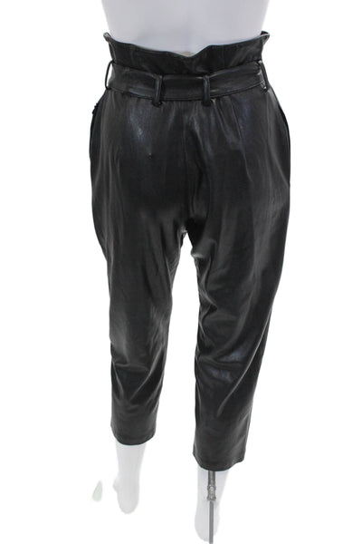 Amanda Uprichard Womens Zipper Fly Belted Faux Leather Pants Black Size XS