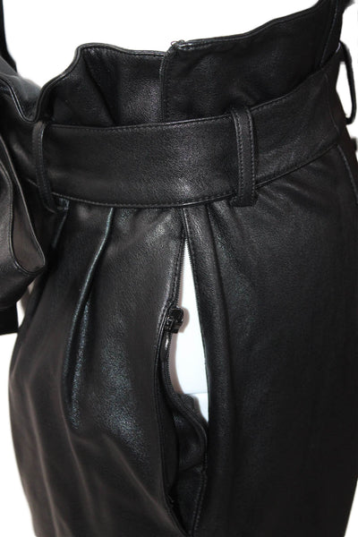 Amanda Uprichard Womens Zipper Fly Belted Faux Leather Pants Black Size XS