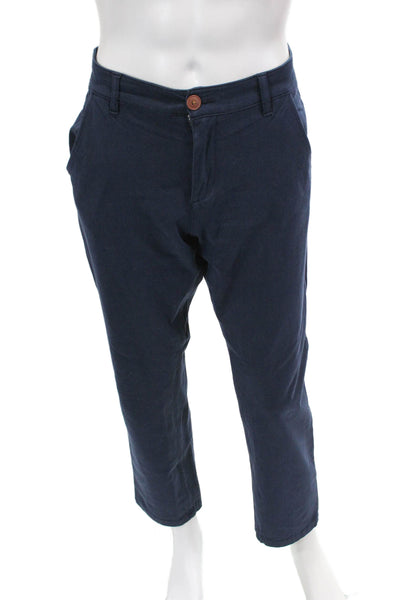 Mugsy Mens Zipper Fly Pleated Straight Leg Moragns Pants Navy Size 34x30
