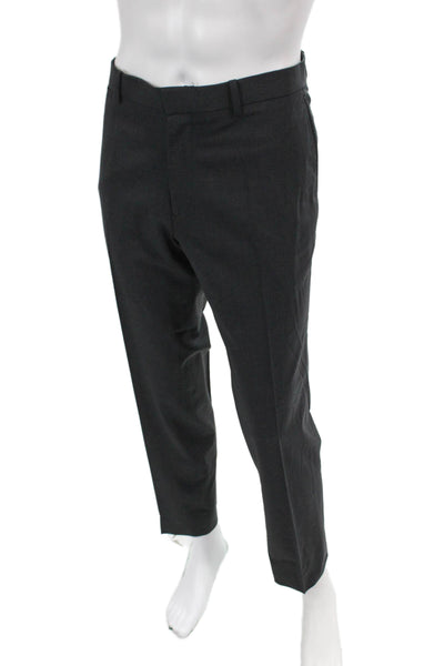 Theory Mens Zipper Fly Pleated Straight Leg Dress Pants Dark Gray Wool Size 36