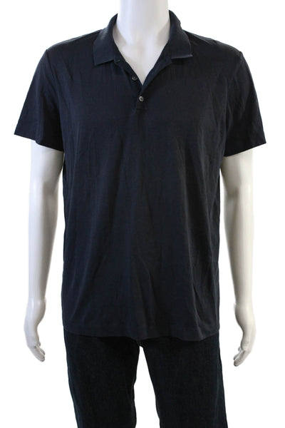 Theory Mens Short Sleeve Collared Knit Polo Shirt Navy Cotton Size Extra Large