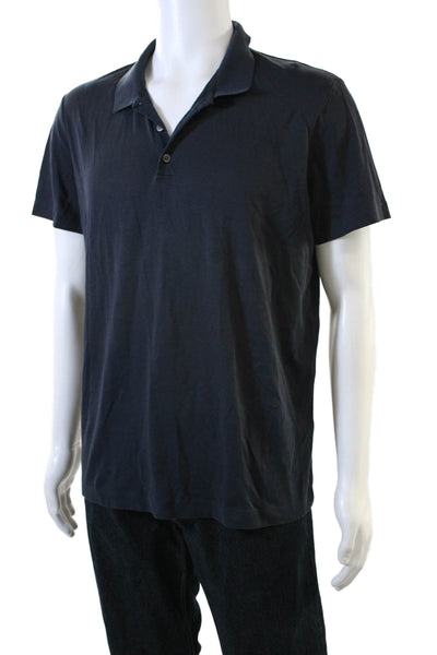 Theory Mens Short Sleeve Collared Knit Polo Shirt Navy Cotton Size Extra Large