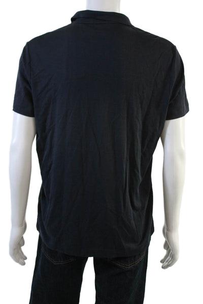 Theory Mens Short Sleeve Collared Knit Polo Shirt Navy Cotton Size Extra Large