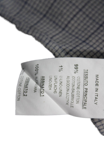 Tintoria Mattei Mens Button Front Collared Plaid Shirt White Navy Cotton 17.5