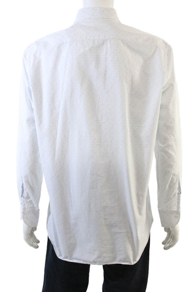 XACUS Mens Button Front Long Sleeve Pinstriped Shirt White Blue Cotton Size 17
