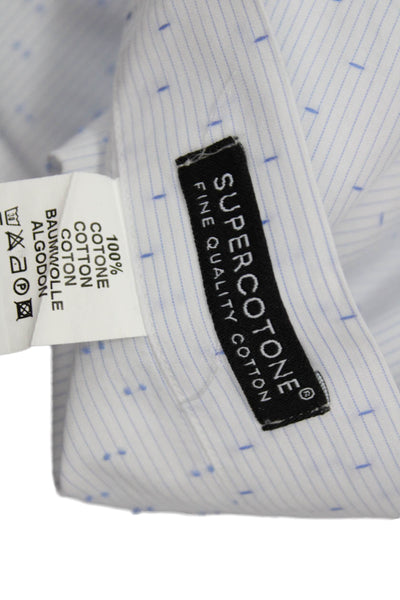 XACUS Mens Button Front Long Sleeve Pinstriped Shirt White Blue Cotton Size 17