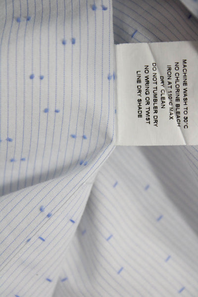 XACUS Mens Button Front Long Sleeve Pinstriped Shirt White Blue Cotton Size 17