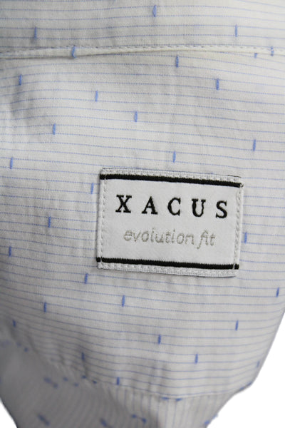 XACUS Mens Button Front Long Sleeve Pinstriped Shirt White Blue Cotton Size 17