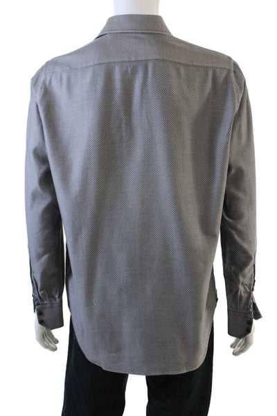 Robert Graham Mens Button Front Collared Geometric Shirt Gray Cotton Size M/L