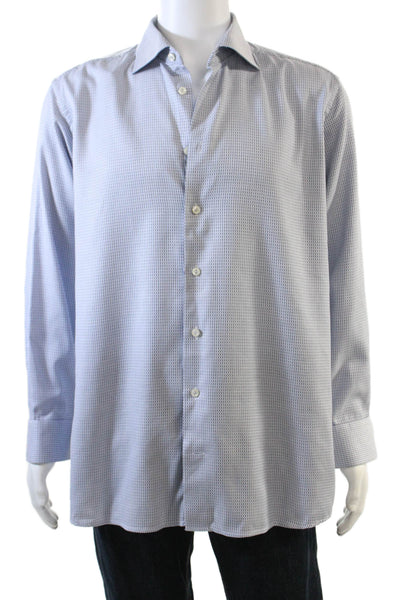 Eton Mens Button Front Long Sleeve Collared Printed Shirt Blue Cotton Size XL