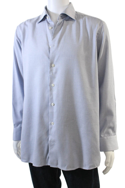 Eton Mens Button Front Long Sleeve Collared Printed Shirt Blue Cotton Size XL