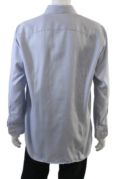 Eton Mens Button Front Long Sleeve Collared Printed Shirt Blue Cotton Size XL