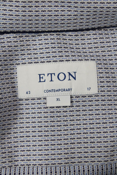Eton Mens Button Front Long Sleeve Collared Printed Shirt Blue Cotton Size XL