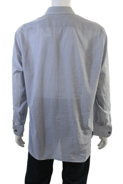 Ravazzolo Mens Button Front Long Sleeve Printed Dress Shirt Navy White Size 18