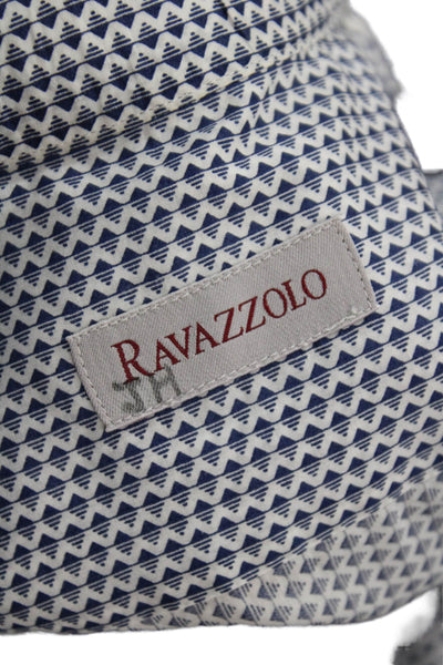 Ravazzolo Mens Button Front Long Sleeve Printed Dress Shirt Navy White Size 18