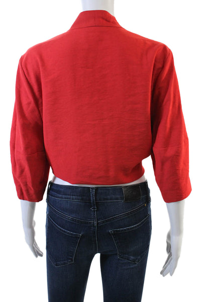 The Sei Womens Short Sleeve Collared Cropped Wrap Top Solid Red Size 2
