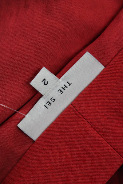 The Sei Womens Short Sleeve Collared Cropped Wrap Top Solid Red Size 2