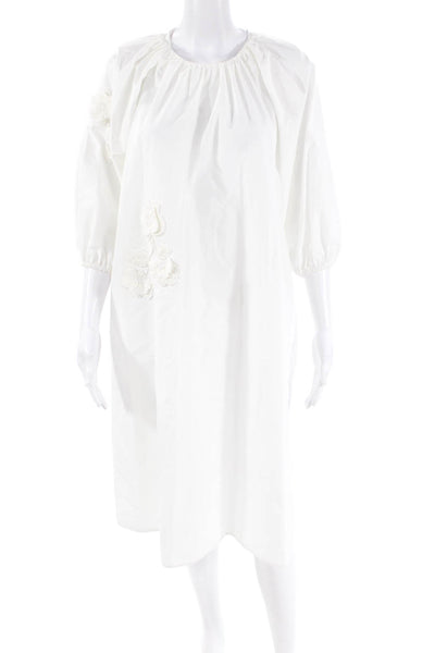 Dice Kayek Womens 3/4 Sleeve Crew Neck Floral Embroidered Dress White Size FR 38