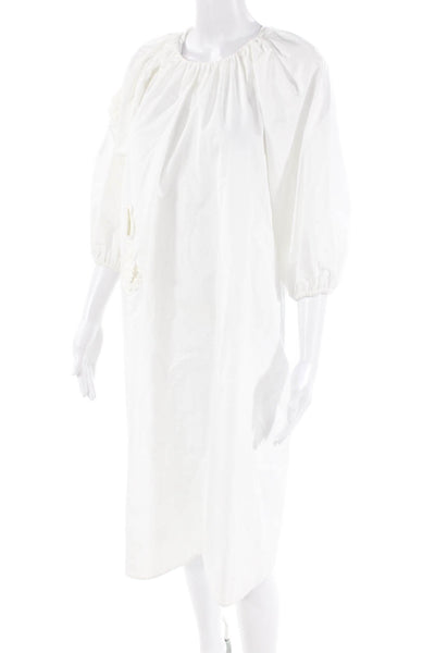 Dice Kayek Womens 3/4 Sleeve Crew Neck Floral Embroidered Dress White Size FR 38