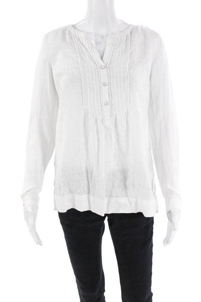 J Jill Womens Linen Round Neck Long Sleeve Pullover Blouse Top White SIze XS