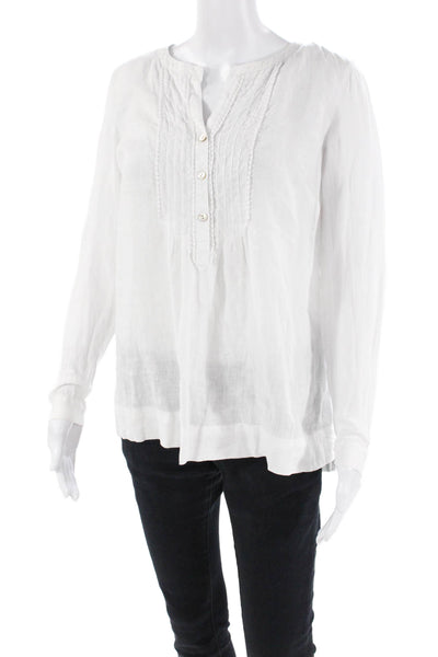 J Jill Womens Linen Round Neck Long Sleeve Pullover Blouse Top White SIze XS