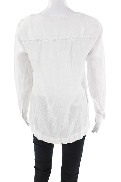 J Jill Womens Linen Round Neck Long Sleeve Pullover Blouse Top White SIze XS