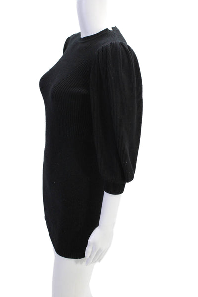 Zara Womens Ribbed Short Puff Sleeve Fitted Mini Dress Black Size S