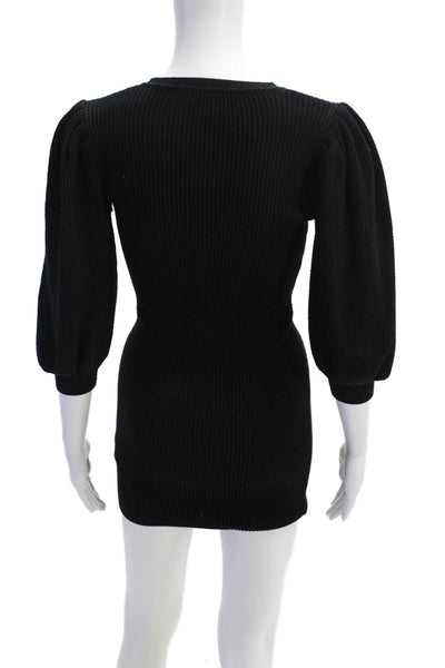 Zara Womens Ribbed Short Puff Sleeve Fitted Mini Dress Black Size S