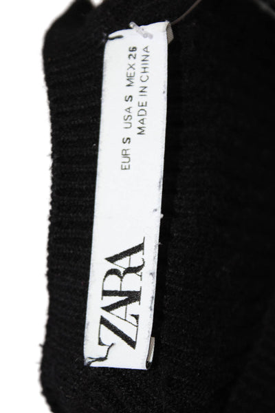 Zara Womens Ribbed Short Puff Sleeve Fitted Mini Dress Black Size S