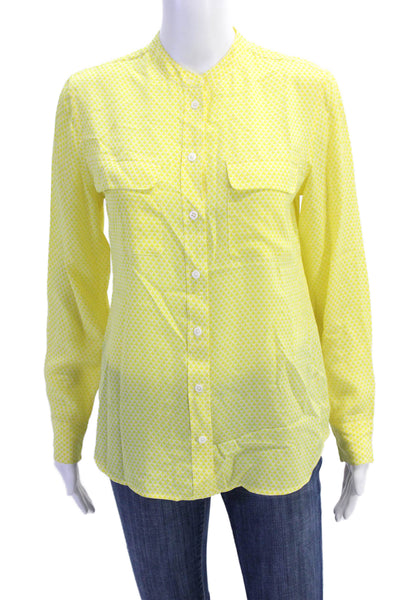 Equipment Femme Womens Silk Diamond Print Button Down Blouse Yellow Size S