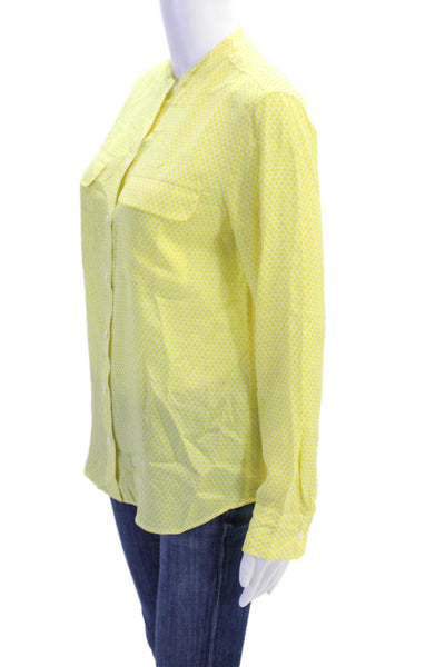 Equipment Femme Womens Silk Diamond Print Button Down Blouse Yellow Size S