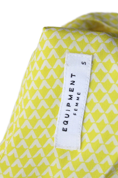 Equipment Femme Womens Silk Diamond Print Button Down Blouse Yellow Size S
