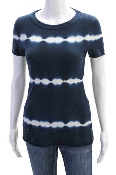 J Crew Womens Cashmere Short Sleeve Tie Dye Striped Knit Top Blue Size XS
