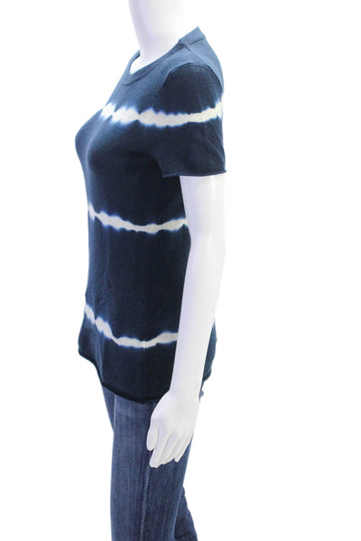 J Crew Womens Cashmere Short Sleeve Tie Dye Striped Knit Top Blue Size XS