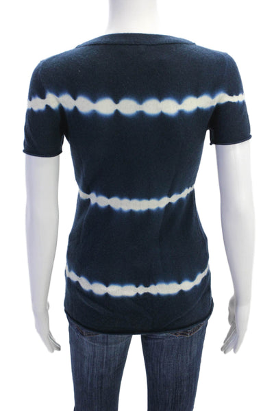 J Crew Womens Cashmere Short Sleeve Tie Dye Striped Knit Top Blue Size XS