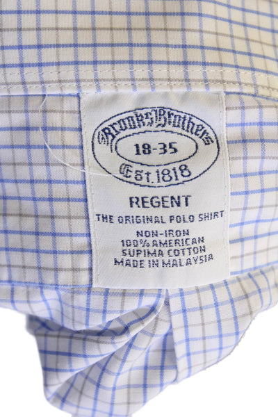 Brooks Brothers Mens Cotton Long Sleeve Plaid Button Down Shirt Blue Size 18-35