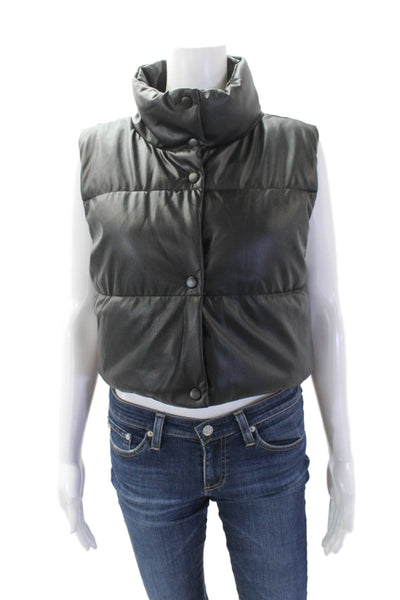 Brooklyn Karma Womens Faux Leather Button Down Cropped Vest Black Size Small