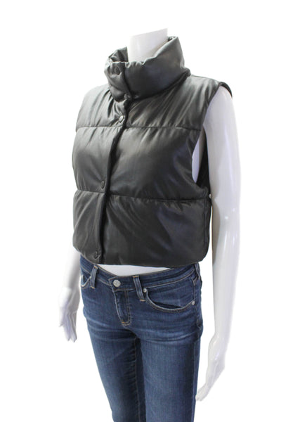 Brooklyn Karma Womens Faux Leather Button Down Cropped Vest Black Size Small