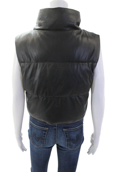 Brooklyn Karma Womens Faux Leather Button Down Cropped Vest Black Size Small