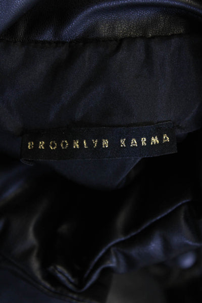 Brooklyn Karma Womens Faux Leather Button Down Cropped Vest Black Size Small
